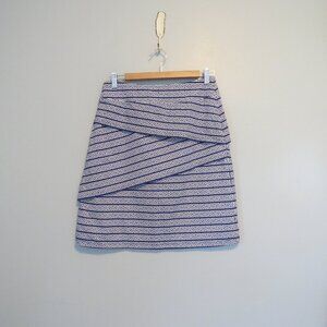 J. McLaughlin Nicola Stretch Pencil Skirt Navy & White Greek Key Pattern Sz M